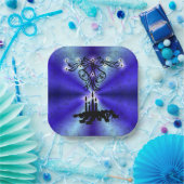 Advent, kerstartik op blauwe groene regenboog papieren bordje (Feest)