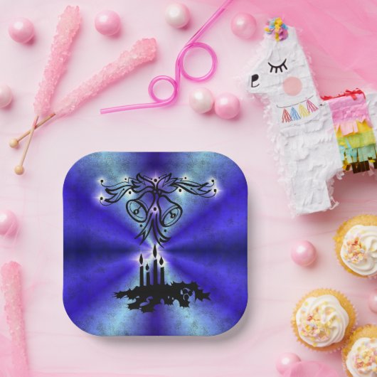 Advent, kerstartik op blauwe groene regenboog papieren bordje (Feest)