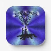 Advent, kerstartik op blauwe groene regenboog papieren bordje (Voorkant)