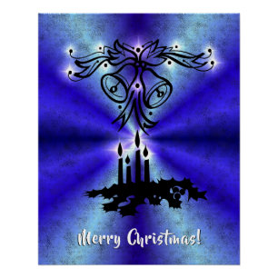 Advent, kerstartik op blauwe groene regenboog perfect poster