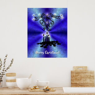 Advent, kerstartik op blauwe groene regenboog poster