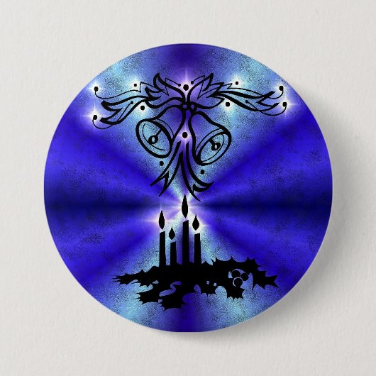 Advent, kerstartik op blauwe groene regenboog ronde button 7,6 cm (Voorkant)
