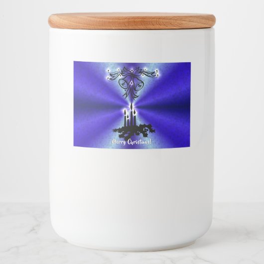 Advent, kerstartik op blauwe groene regenboog voedselcontainer etiket (Voorkant)