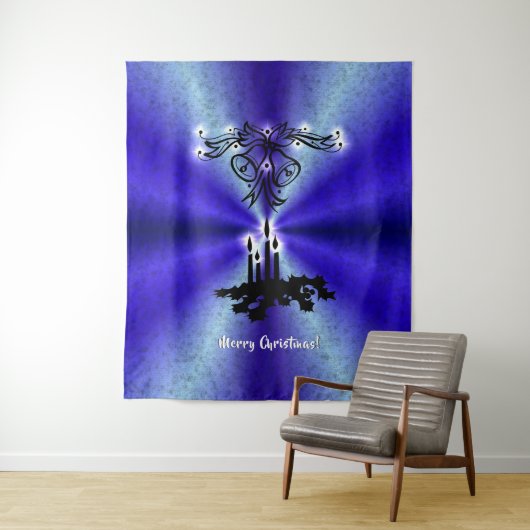 Advent, kerstartik op blauwe groene regenboog wandkleed (In situ)