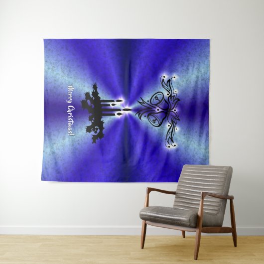 Advent, kerstartik op blauwe groene regenboog wandkleed (In Situ (horizontaal))