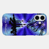 Advent, kerstboomschildering op blauwe groene rege Case-Mate iPhone case (Achterkant (horizontaal))