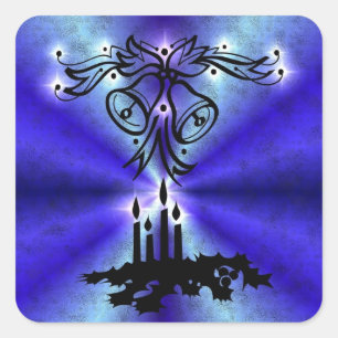 Advent, kerstboomschildering op blauwe groene rege vierkante sticker