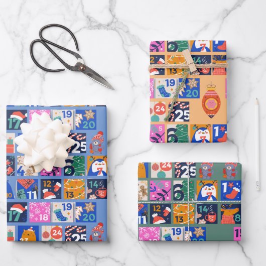 ADVENTKALENDER Scandinavische Volkskunst Hygge 3 k Inpakpapier Vel (Voorkant)