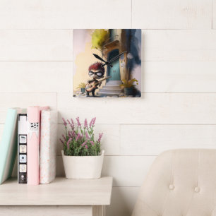 "Adventous Little Explorer" wandklok - een grillen Vierkante Klok