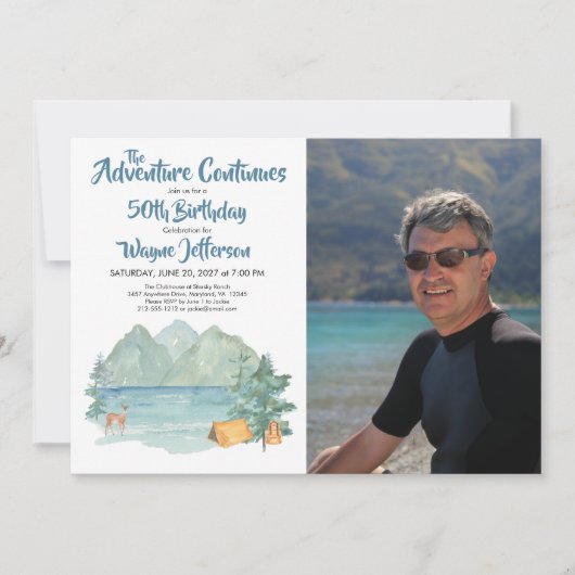 Adventure 50th Birthday Photo Rustic Mountain Kaart (Voorkant)