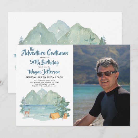 Adventure 50th Birthday Photo Rustic Mountain Kaart (Voorkant / Achterkant)