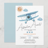 Adventure Attend Baby shower avion Invitation (Devant / Derrière)