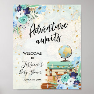 Adventure Attend Floral Baby shower Affiche de bie