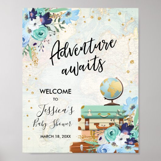 Adventure Attend Floral Baby shower Affiche de bie (Devant)