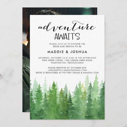Adventure Attend Forêt Couples Douche Invitation (Devant / Derrière)