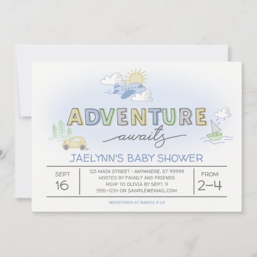 Adventure Attend Invitation Baby shower Voyage (Devant)