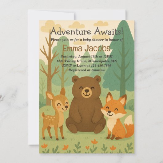 Adventure Attend Woodland Baby shower Invitation (Devant)