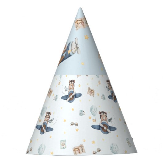 Adventure Aviation Beer Blue Plane 1e verjaardag Feesthoedjes (Voorkant)