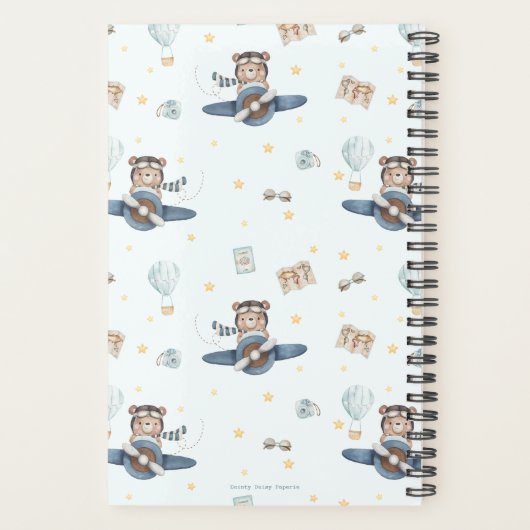 Adventure Aviation Cute Bear Blue Plane Monogramme (Dos)