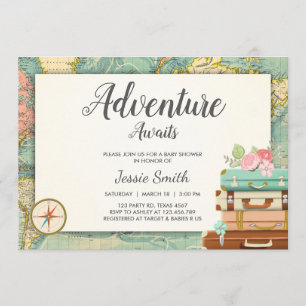 Adventure Await and Baby shower invitation Carte d