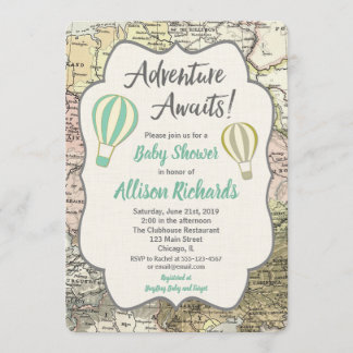 Adventure Await boy baby shower invitations