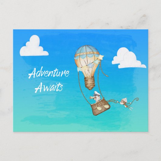 Adventure Await Hot Air Balloon Monkey Briefkaart (Voorkant)
