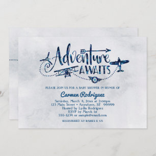 "Adventure Awaits" Aviation Baby shower Invitation Kaart