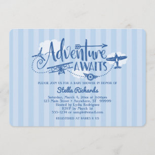 "Adventure Awaits" Aviation Baby shower Invitation Kaart