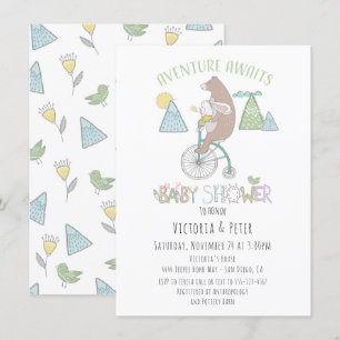 Adventure Awaits Beer Bunny Bike Baby shower Kaart