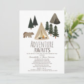 Adventure Awaits Camping Baby shower per post Kaart (Staand voorkant)