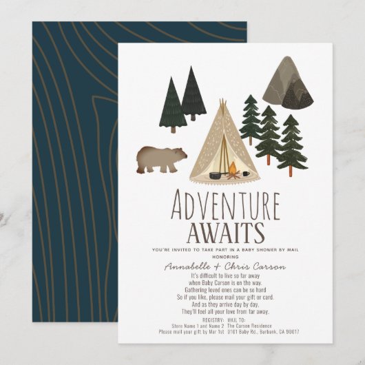 Adventure Awaits Camping Baby shower per post Kaart (Voorkant / Achterkant)
