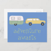 ADVENTURE AWAITS Camping Trailer RV Briefkaart (Voorkant / Achterkant)