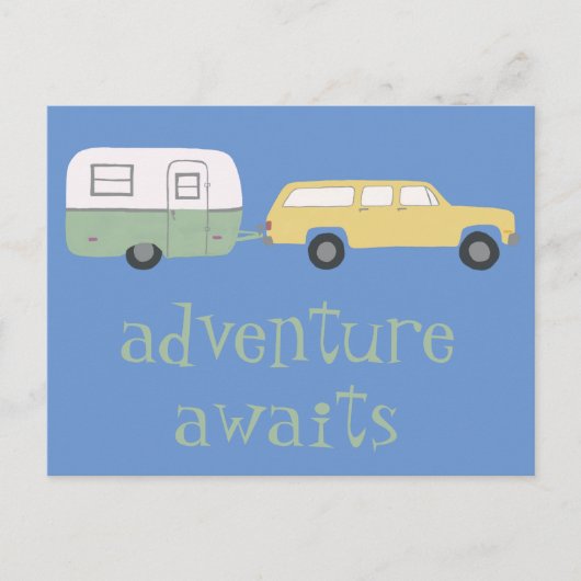 ADVENTURE AWAITS Camping Trailer RV Briefkaart (Voorkant)