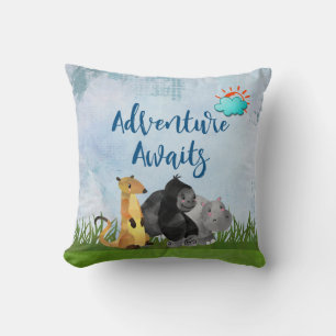 Adventure Awaits - Gorilla Hippo en Meerkat Kussen