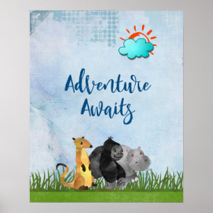 Adventure Awaits - Gorilla Hippo en Meerkat Poster