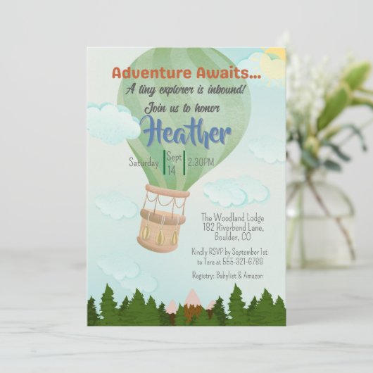 Adventure Awaits Hot Air Ballon Baby shower Kaart (Staand voorkant)