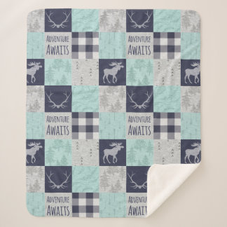 Adventure Awaits Minky/Sherpa Throw - Mint, Navy