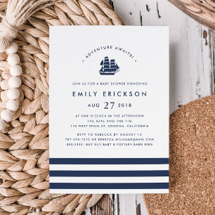 Adventure Awaits Nautical Baby Shower Invitation