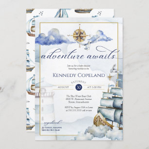 Adventure Awaits - Nautical Dream Ship Baby shower Kaart