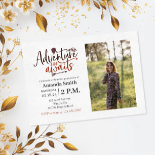"Adventure Awaits" Outdoor Afstuderen Foto Kaart