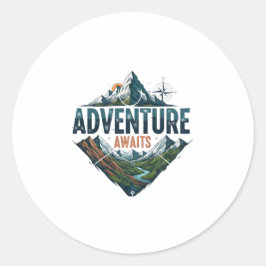 Adventure Awaits Peaks & Valleys Classic Stickers. Ronde Sticker