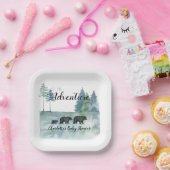 Adventure Awaits Rustic Beren Baby shower Papieren Bordje (Feest)
