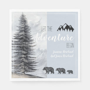 Adventure Awaits Rustic Woodland Beer Baby shower Servet