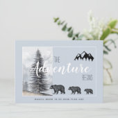 Adventure Awaits Rustic Woodland Beren Birth Aankondiging (Staand voorkant)