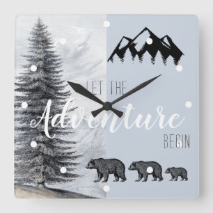 Adventure Awaits Rustic Woodland Beren Nursery Vierkante Klok
