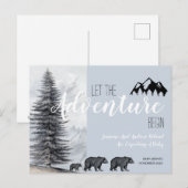 Adventure Awaits Rustic Woodland Beren Zwangerscha Aankondigingskaart (Voorkant / Achterkant)
