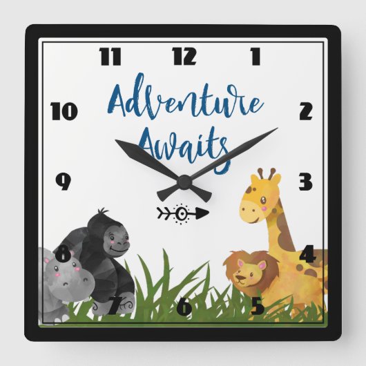 Adventure Awaits Safari Oerwoud Animals Vierkante Klok (Voorkant)