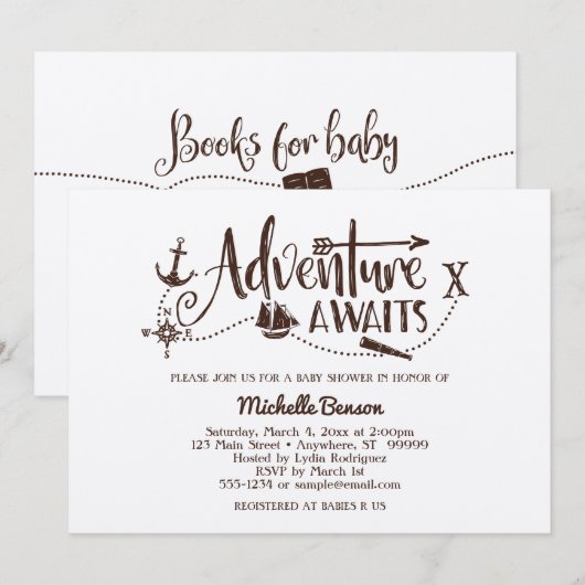 "Adventure Awaits" Uitnodiging voor nautisch Baby (Voorkant / Achterkant)