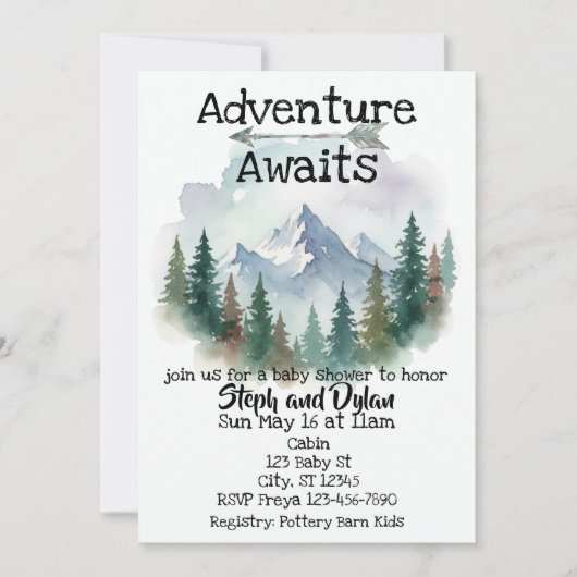 Adventure Awaits, Watercolor Woods Baby Shower Kaart (Voorkant)
