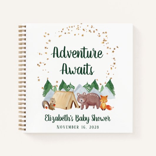 Adventure Awaits Woodland Baby shower Guest Book Notitieboek (Voorkant)